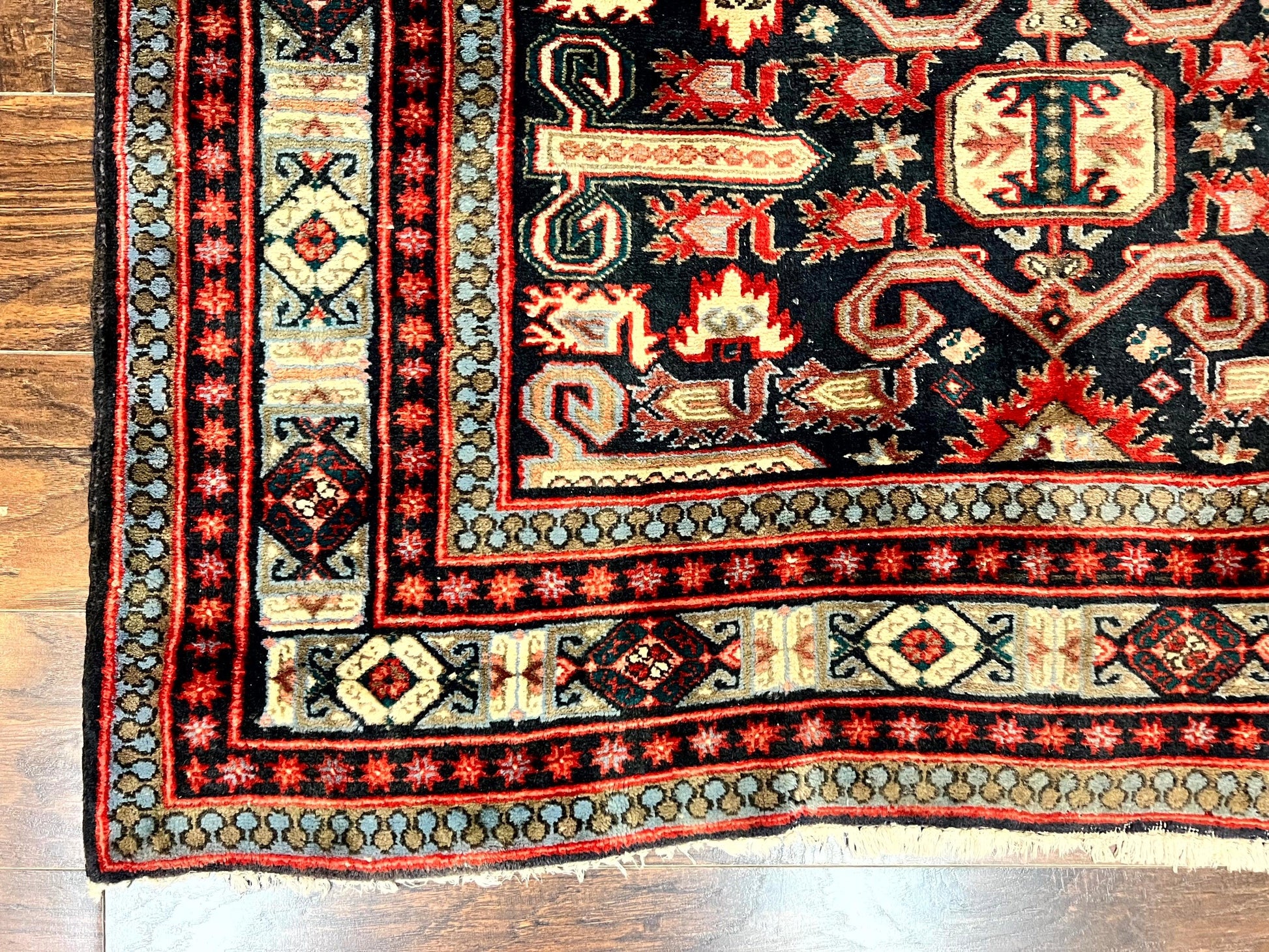 Persian Wide Runner Rug 4.8 x 10, Persian Kalegi Ardabil Rug, Perpedil Caucasian Rug, Antique Handmade Wool Carpet, Navy Blue Red, Tribal Rug - Nuvé