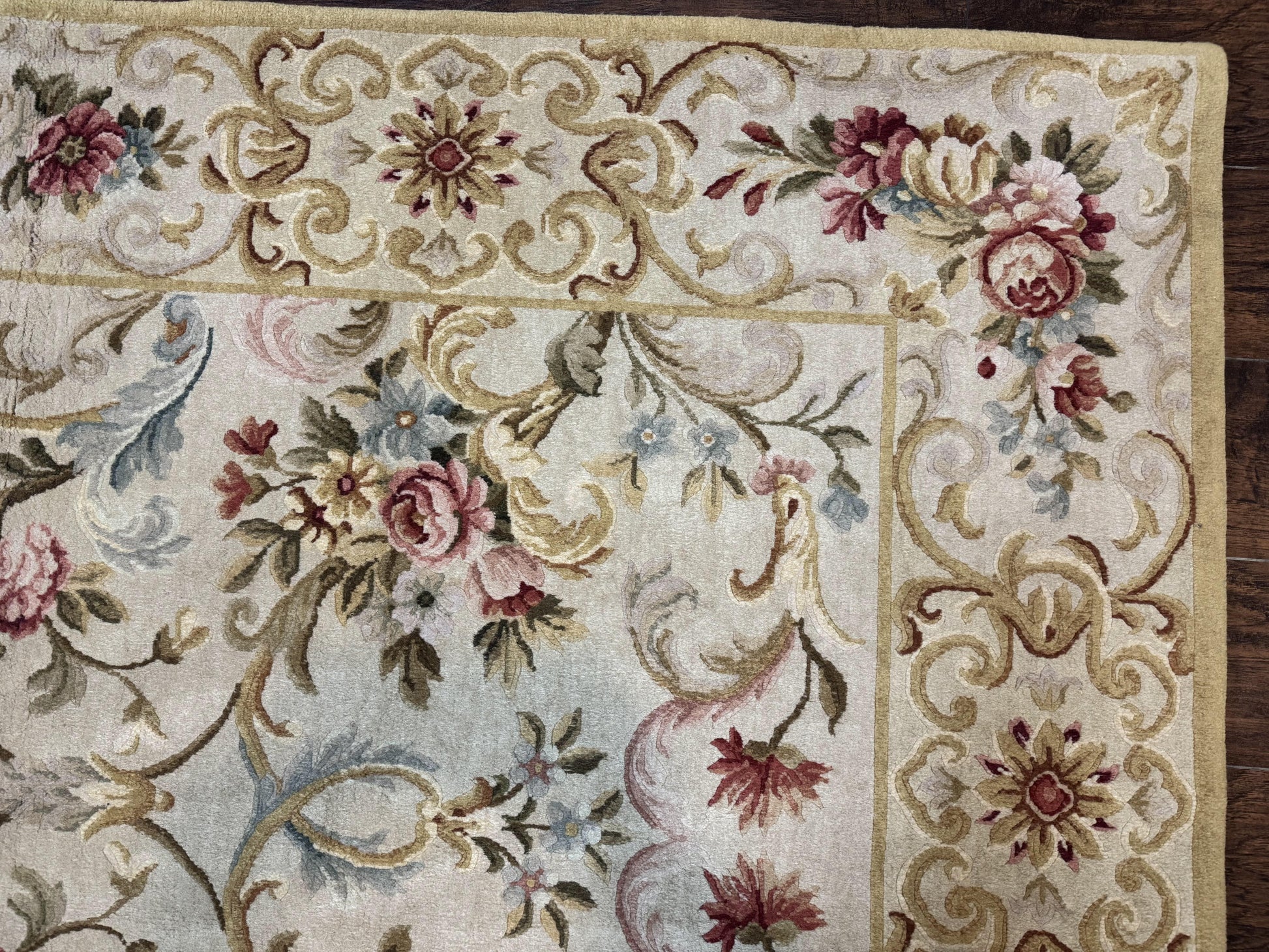 Aubusson Rug 8x10, French European Design, Vintage Handmade Wool Carpet, Aubusson Rug with Pile, Floral - Nuvé