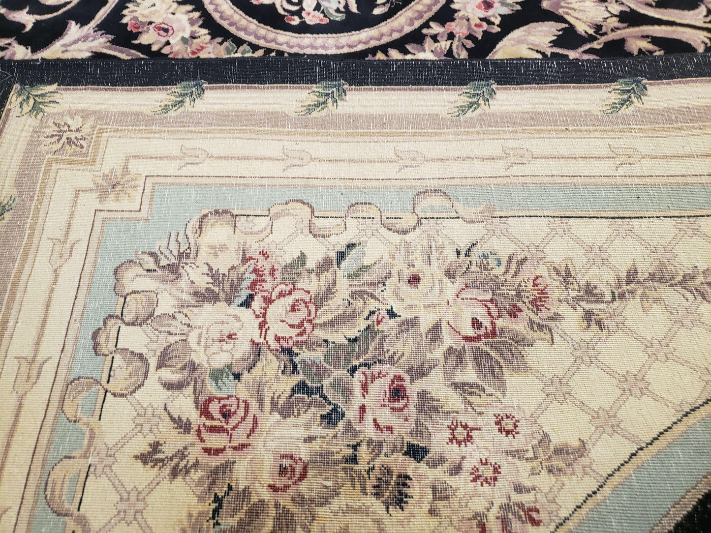 8x10 Aubusson Rug, Fine Hand Knotted Wool Carpet, French European Design, Black & Ivory - Nuvé