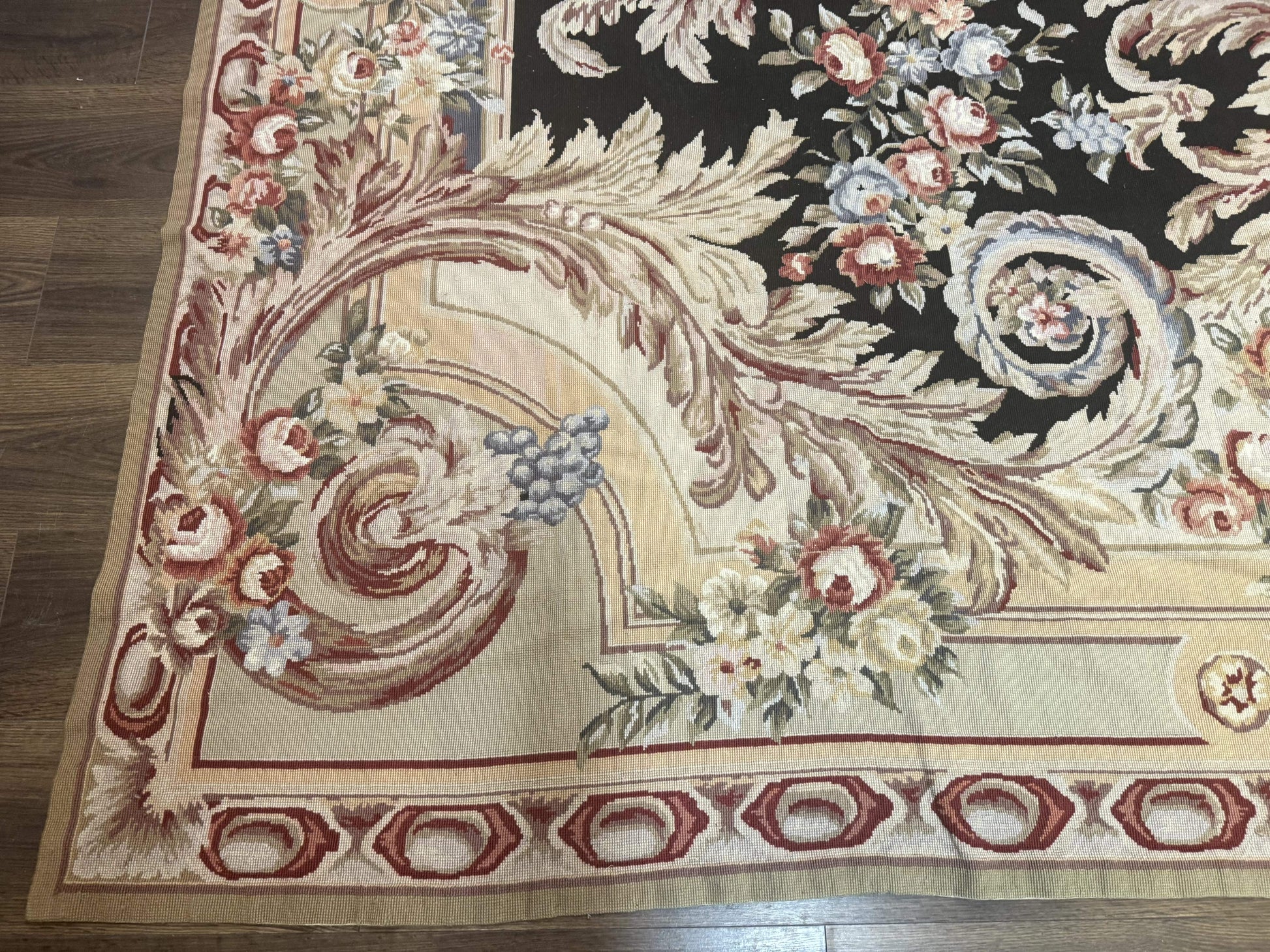 Wonderful Needlepoint Rug 10x14, Large Aubusson Carpet, Floral, Elegant, European Design - Nuvé