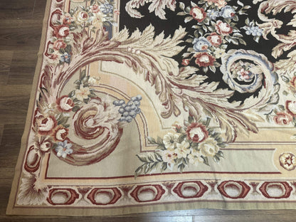 Wonderful Needlepoint Rug 10x14, Large Aubusson Carpet, Floral, Elegant, European Design - Nuvé