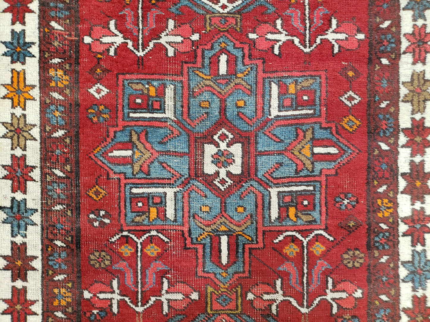 Antique Persian Heriz Karajeh Runner Rug, Red, Hand-Knotted, Wool, 3' 3" x 10' 11" - Nuvé