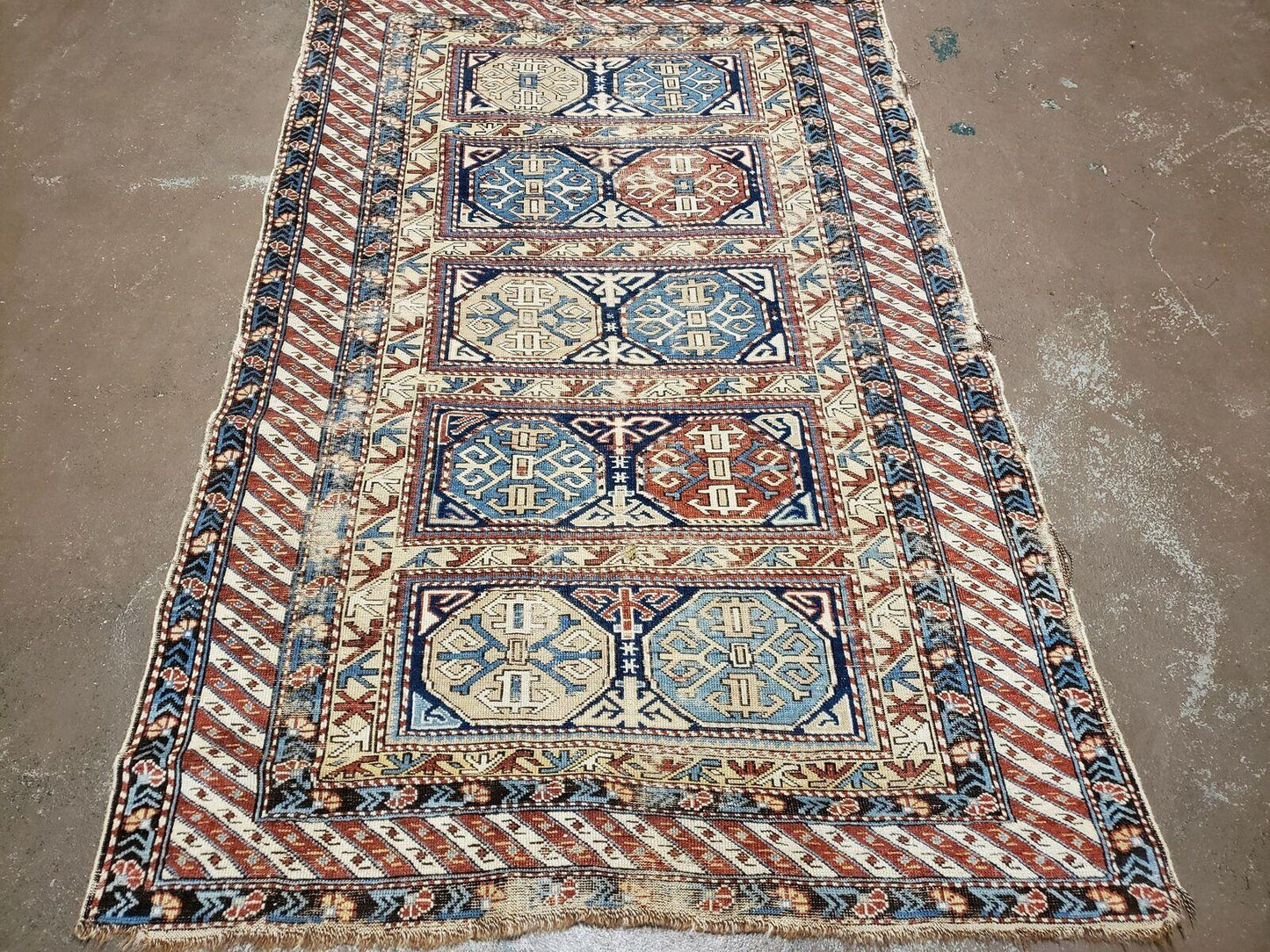 3' 4" X 4' 11" Antique Handmade Shirvan Kazak Caucasian Wool Rug Colorful - Nuvé