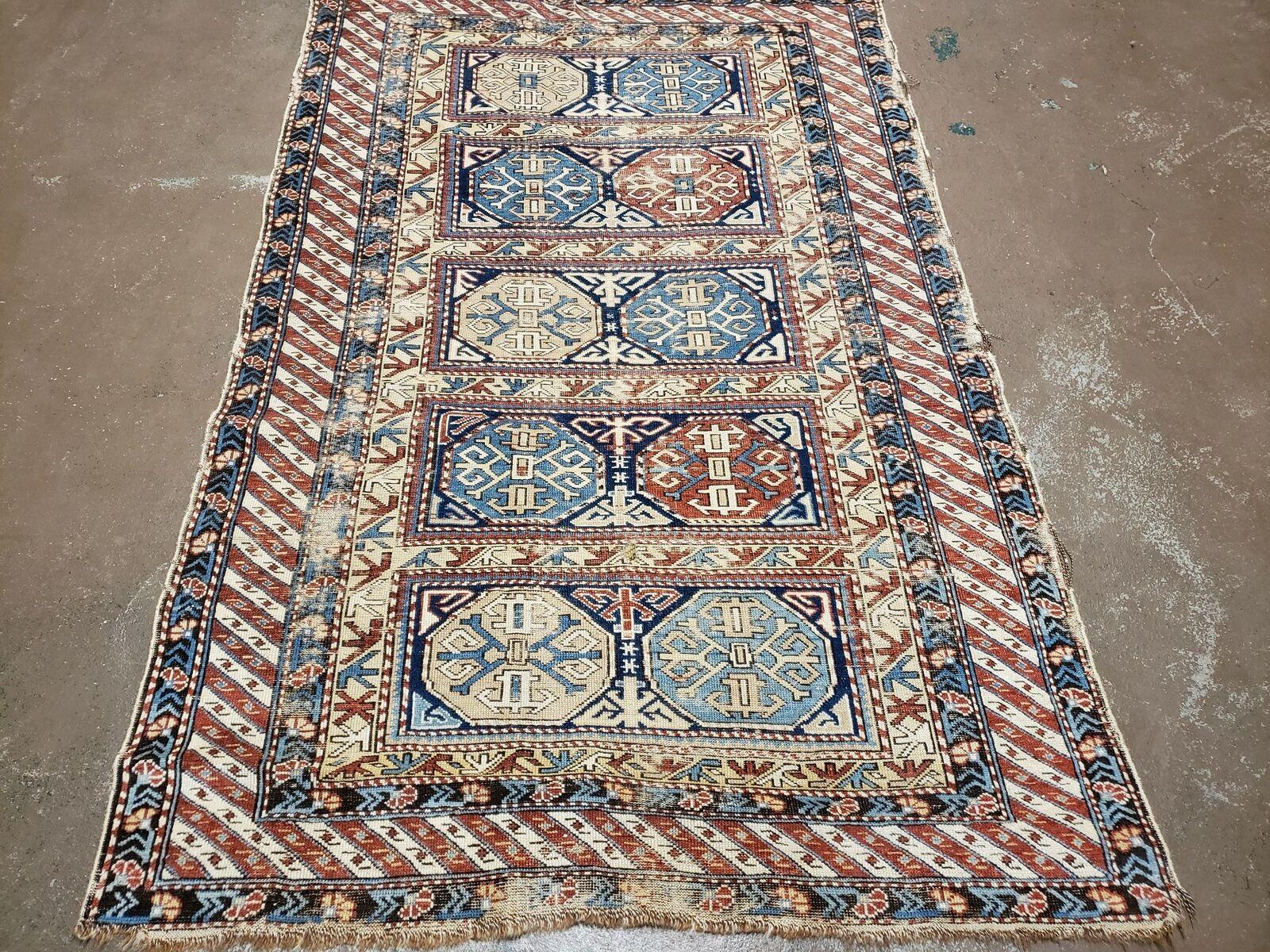 3' 4" X 4' 11" Antique Handmade Shirvan Kazak Caucasian Wool Rug Colorful - Nuvé