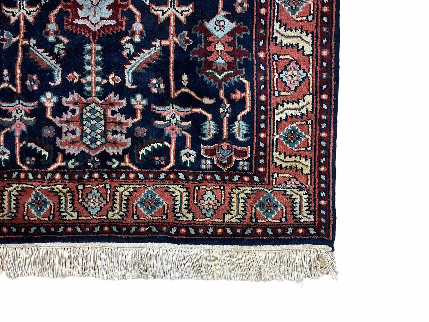 4x6 Vintage Handmade Wool Geometric Rug Organic Dyes Blue Red Hand-Knotted Rug - Nuvé