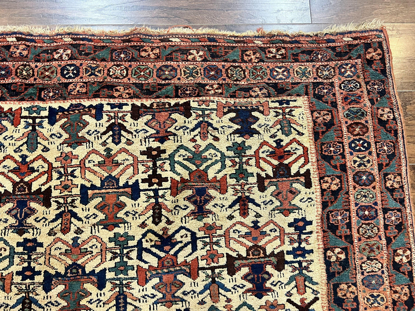 Persian Afshar Rug 5x6, Allover Repeated Motif, Wool Tribal Carpet, Handmade Semi Antique Rug - Nuvé