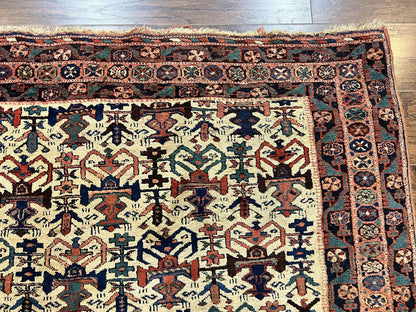 Persian Afshar Rug 5x6, Allover Repeated Motif, Wool Tribal Carpet, Handmade Semi Antique Rug - Nuvé