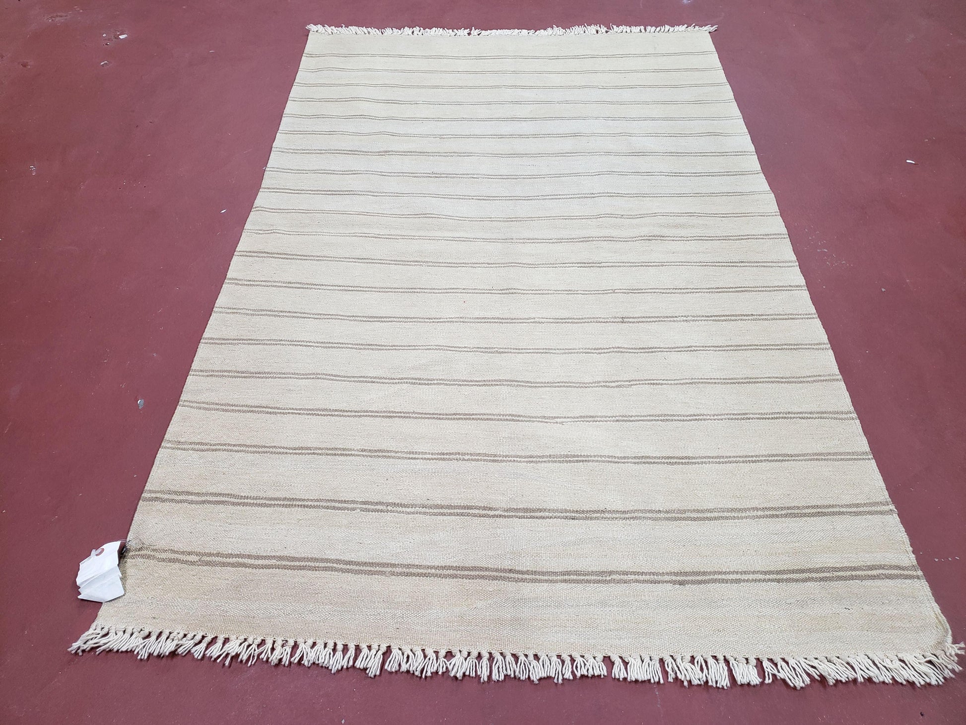 New Striped Turkish Kilim Area Rug 4x6 ft, Hand-Knotted, Wool, Light Gray, Earth Tone Decor, Flatweave Kilim, Two Toned Rug, Southwestern - Nuvé