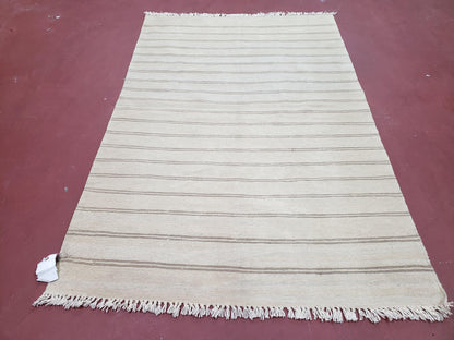 New Striped Turkish Kilim Area Rug 4x6 ft, Hand-Knotted, Wool, Light Gray, Earth Tone Decor, Flatweave Kilim, Two Toned Rug, Southwestern - Nuvé