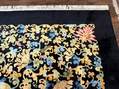 Antique Chinese Peking Rug 12.6 x 14.9, Palace Size Asian Oriental Carpet, Art Deco Rug, Rare