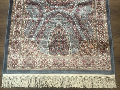 Turkish Silk Runner Rug 2.6 x 13, Blue Runner Rug, Dome Design, Bamboo Silk, New - Nuvé