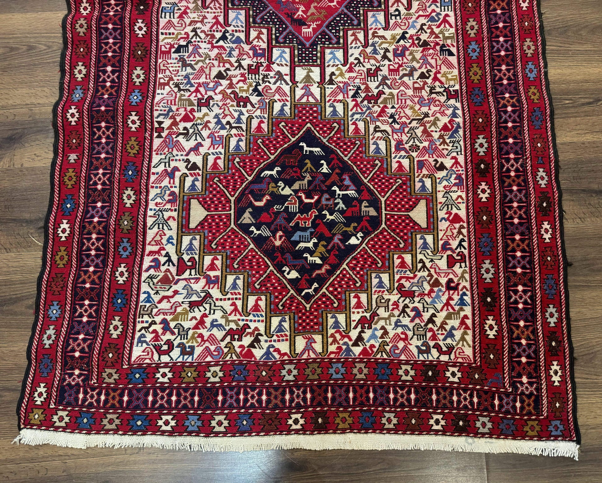Persian Soumak Kilim Rug 4x6, Triple Medallions Tribal Pictorials, Caucasian Azerbaijani Kilim - Nuvé