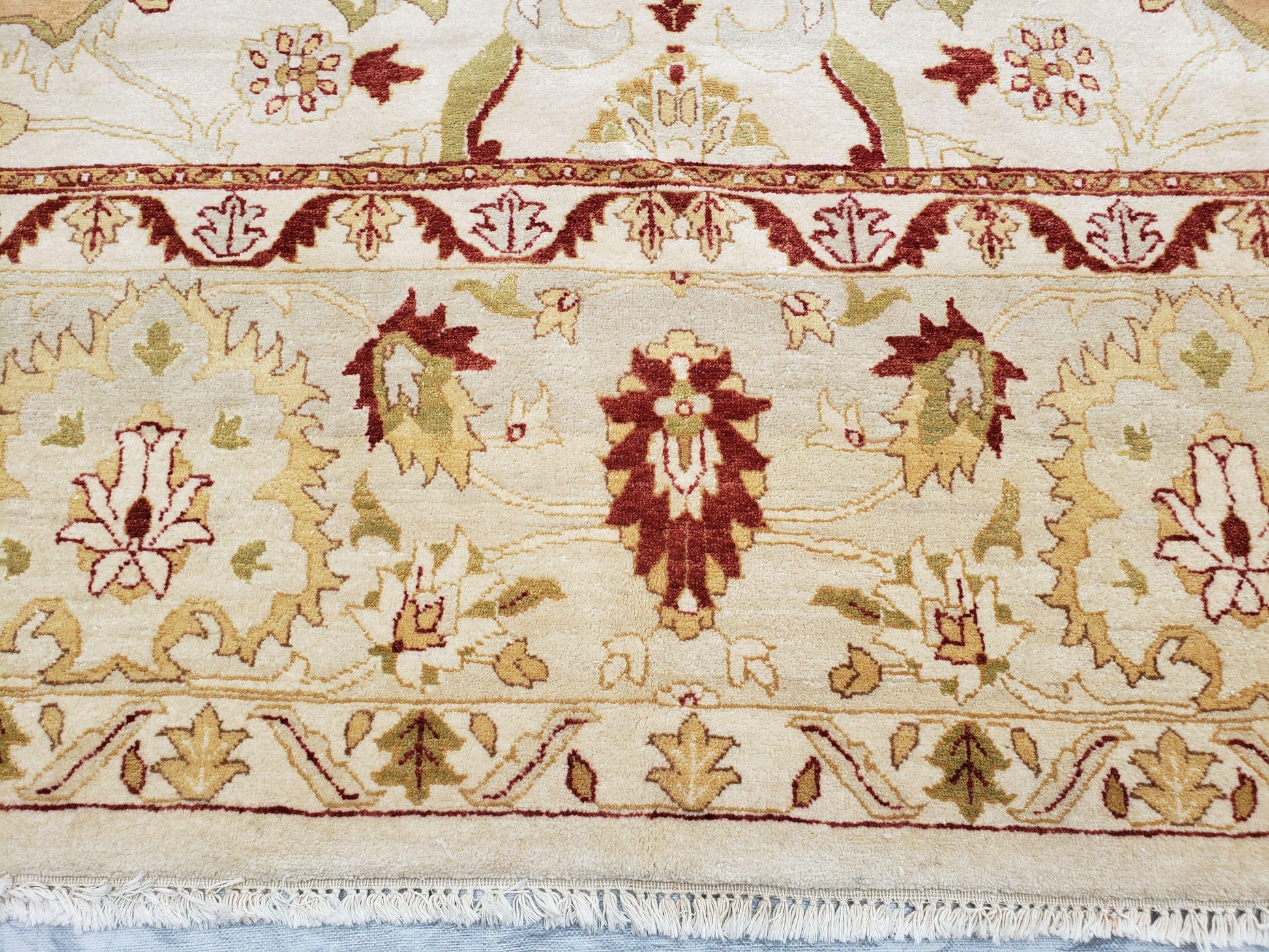 Vintage Oushak Area Rug, Hand-Knotted, Wool, Cream Beige Maroon, 10x15 Rug, 10x14 Rug, Large Oriental Carpet - Nuvé