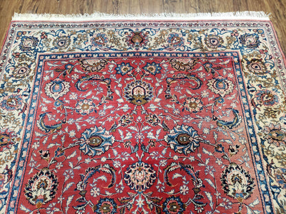 Semi Antique Persian Kashan Rug, Red & Beige, Hand-Knotted, Wool, 4'7" x 6' 6", Pair B - Nuvé