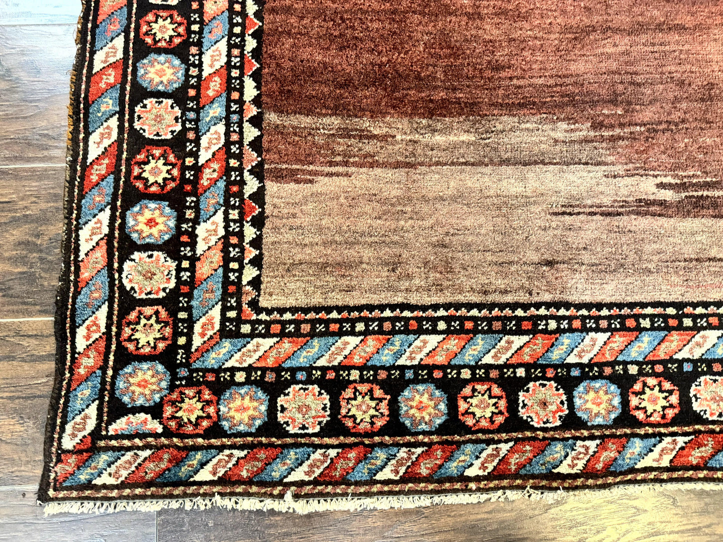 Antique Persian Rug 4x7, Sarab Tribal Wool Carpet, Brown and Multicolor, Handmade Wide Runner Rug 4 x 7, Open Field, Rainbow Border - Nuvé