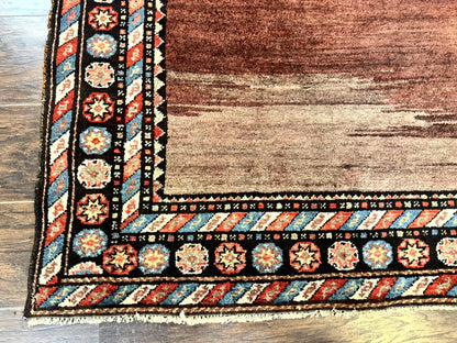 Antique Persian Rug 4x7, Sarab Tribal Wool Carpet, Brown and Multicolor, Handmade Wide Runner Rug 4 x 7, Open Field, Rainbow Border - Nuvé