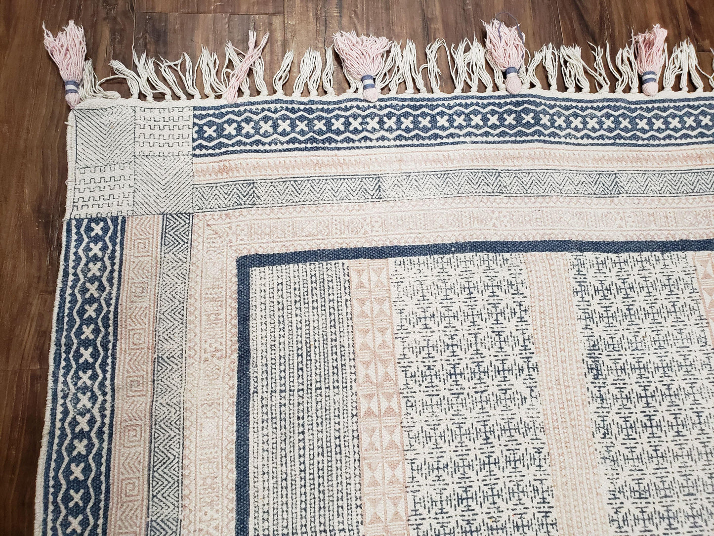 Vintage Moroccan Kilim Area Rug 4x6, Ivory & Blues, Moroccan Wall Hanging, Wool, Handmade, 3'9" x 6' 1", Boho Rug, Flatweave Moroccan Carpet - Nuvé