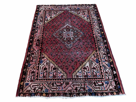 4x6 Antique Rug Handmade Wool Rug Organic Dyes Red Ivory Red Tribal Rug Boho Rug - Nuvé