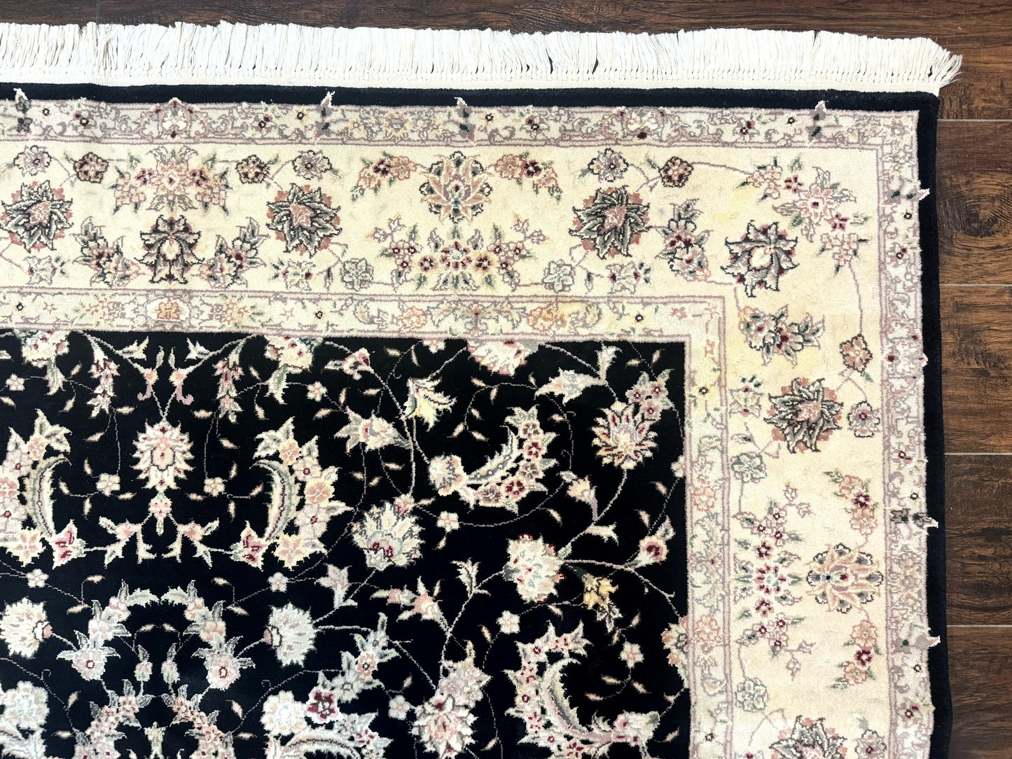 Sino Persian Rug 6x9, Black and Ivory, Wool and Silk Highlights, Handmade - Nuvé