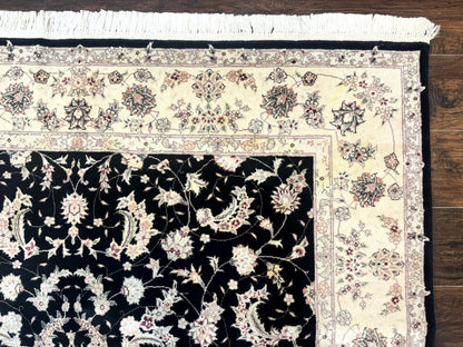 Sino Persian Rug 6x9, Black and Ivory, Wool and Silk Highlights, Handmade - Nuvé