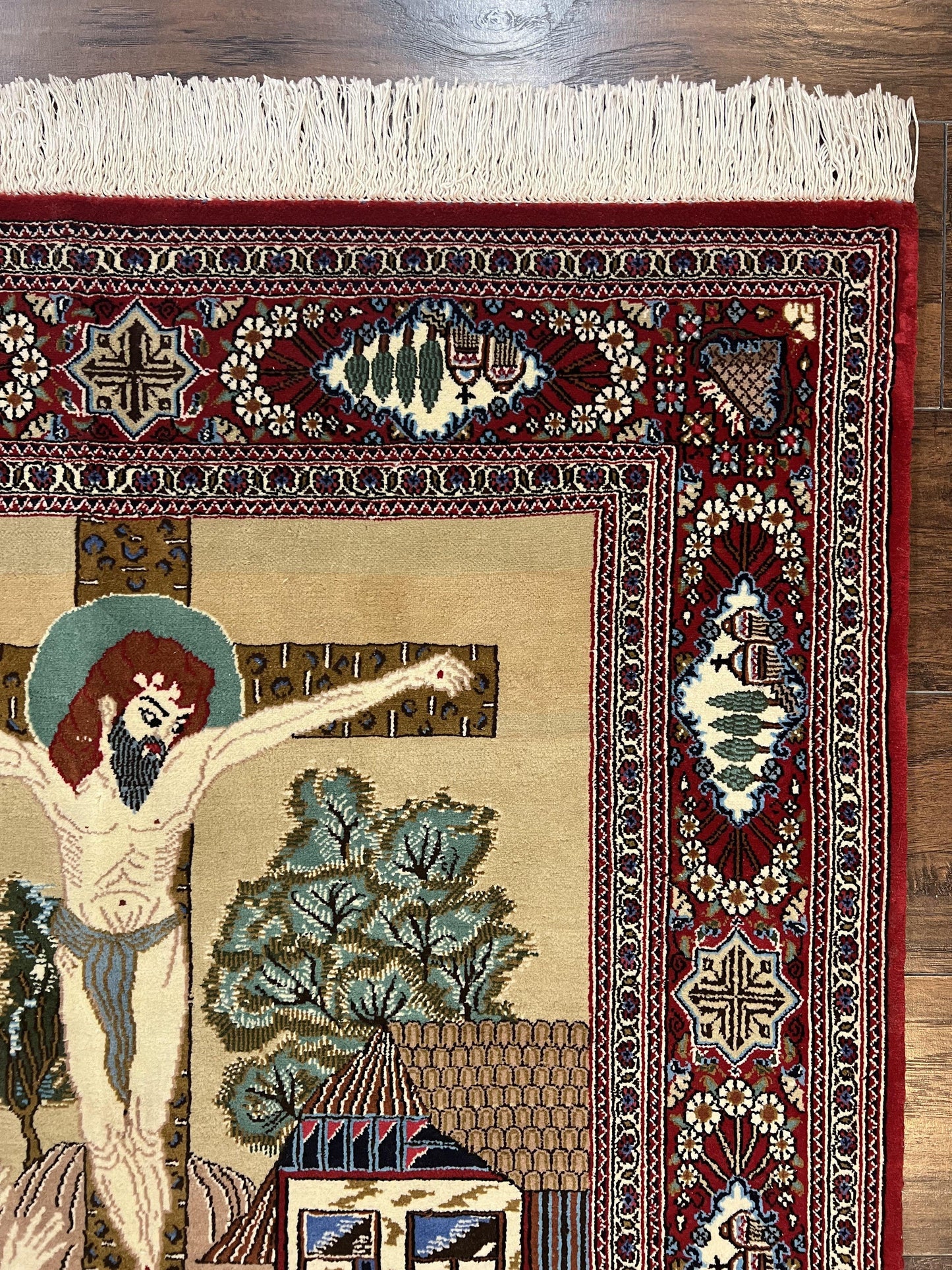 Persian Kashan Pictorial Rug 3x5 - Jesus on Cross - Nuvé