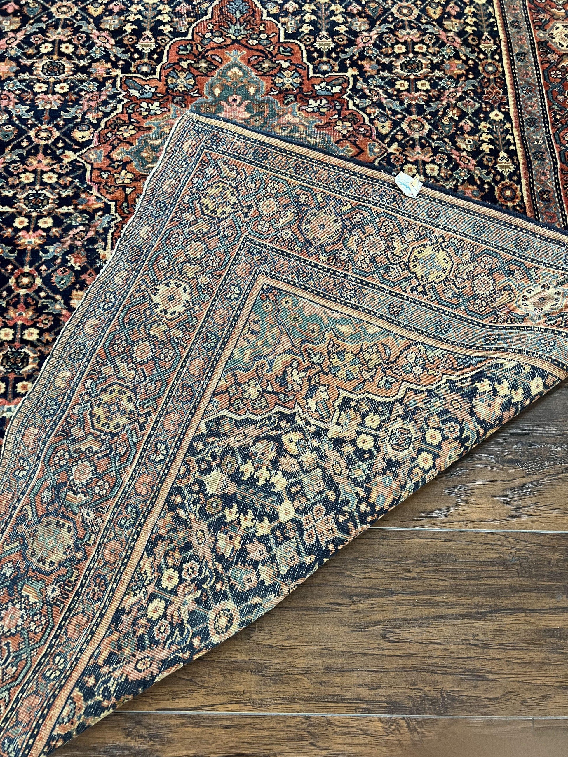 Persian Rug 4x7 Antique Sarouk Farahan Carpet, Navy Blue and Red Wool Rug - Nuvé