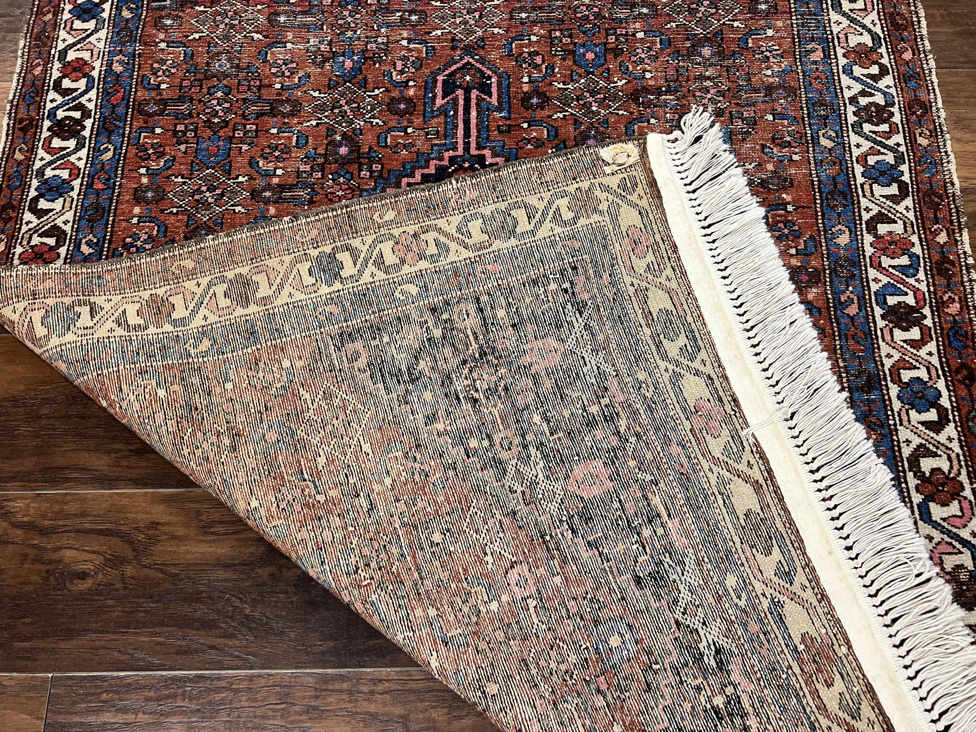 Red Persian Hamadan Rug 4x6, Wool Handmade Antique Carpet, Geometric Medallion Rug, Oriental Rug 4 x 6, Persian Tribal Rug, Hand Knotted Rug - Nuvé