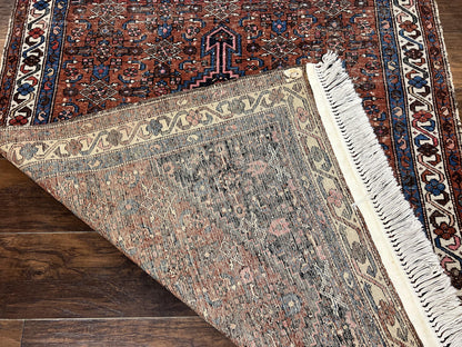 Red Persian Hamadan Rug 4x6, Wool Handmade Antique Carpet, Geometric Medallion Rug, Oriental Rug 4 x 6, Persian Tribal Rug, Hand Knotted Rug - Nuvé