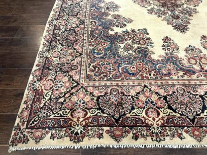 Persian Sarouk Rug 9x12, Ivory & Blue, Semi Open Field - Nuvé