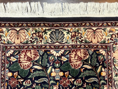 Square Pak Persian Small Rug 2.7 x 2.7, William Morris Design, Dark Green, Floral, Handmade - Nuvé