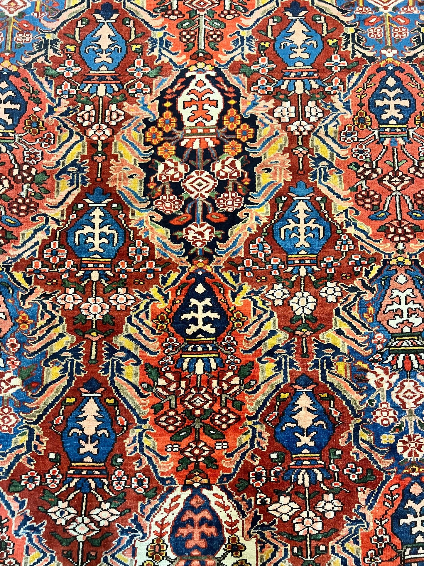 Large Persian Bakhtiari Rug 10x14, Rare Perisan Tribal Rug, Red Blue Ivory Multicolor, Hand Knotted, Semi Antique Carpet - Nuvé