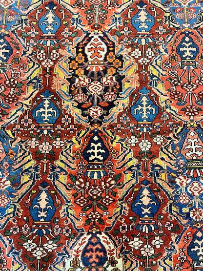 Large Persian Bakhtiari Rug 10x14, Rare Perisan Tribal Rug, Red Blue Ivory Multicolor, Hand Knotted, Semi Antique Carpet - Nuvé