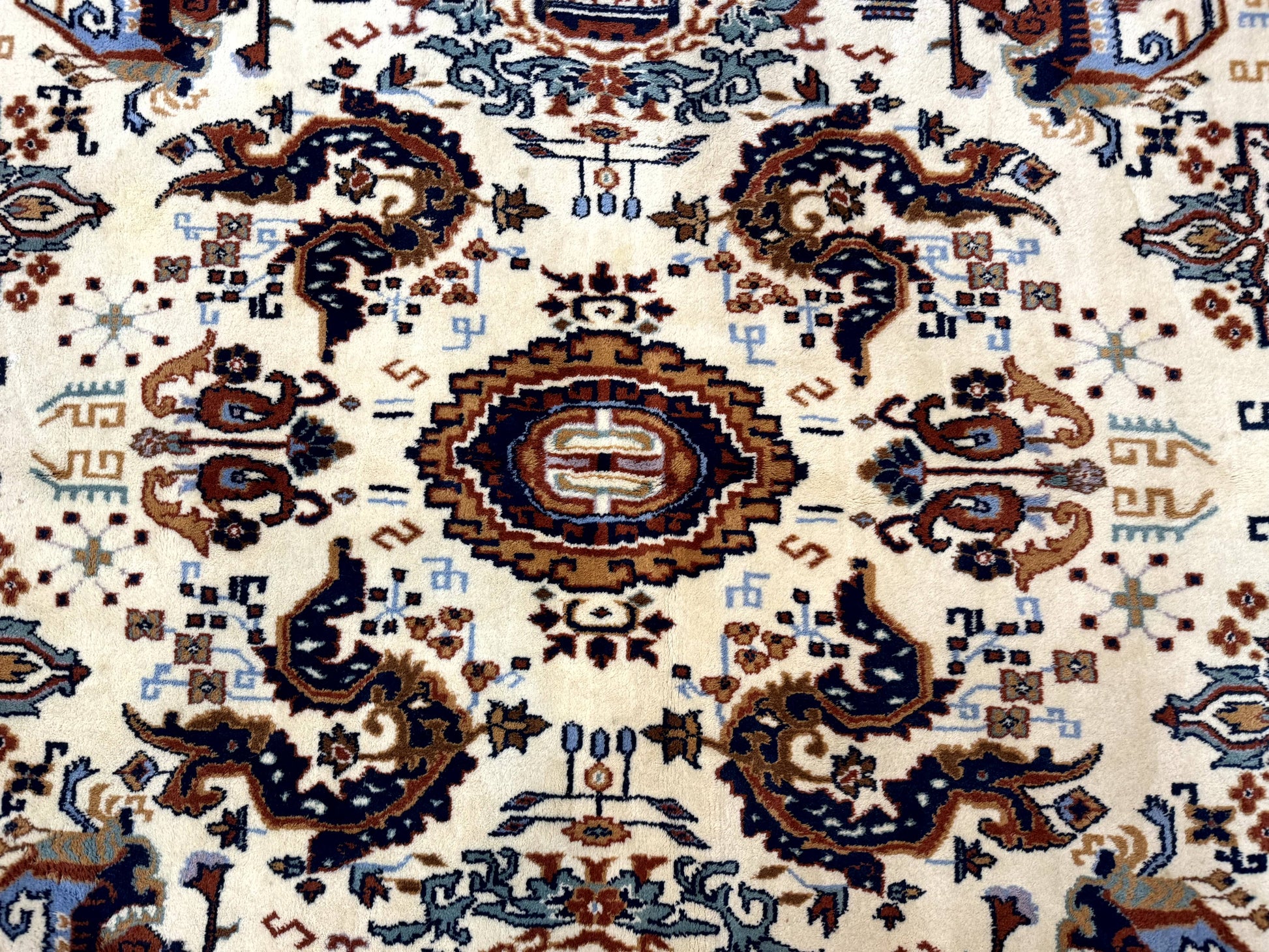 Indo Chinese Wool Rug 9x12, Ivory and Rust Red, Dragon Motifs - Nuvé