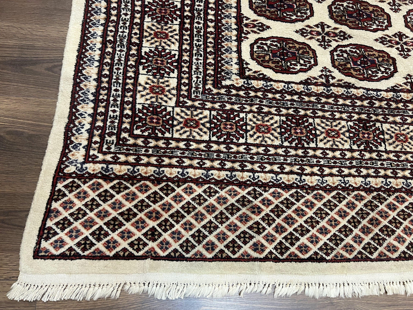Pakistani Turkoman Rug 6x9, Cream and Red Hand Knotted Wool Oriental Carpet, Yamud Rug, Tribal Rug 6 x 9, Bohemian Area Rug, Bokhara Rug - Nuvé