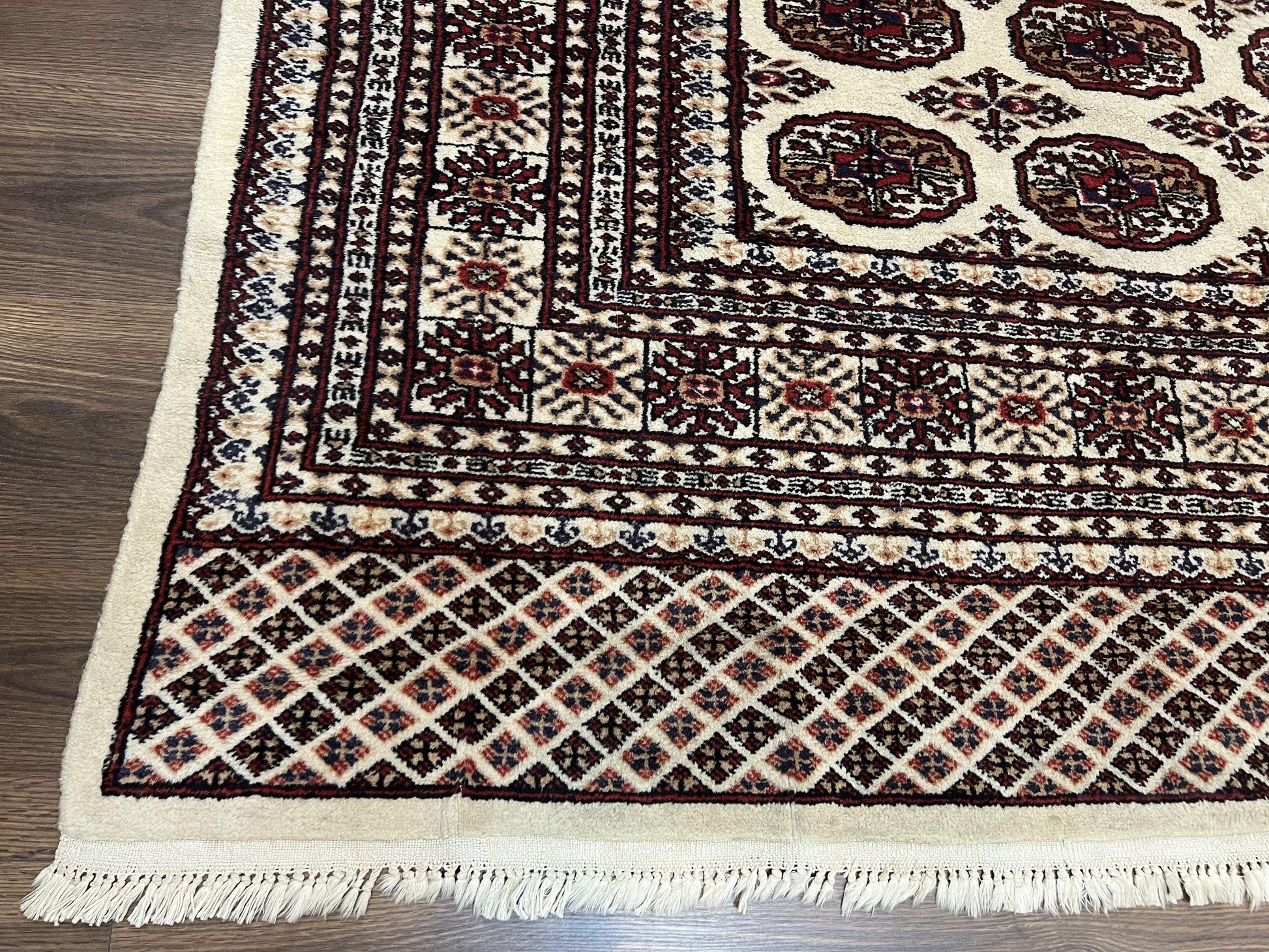 Pakistani Turkoman Rug 6x9, Cream and Red Hand Knotted Wool Oriental Carpet, Yamud Rug, Tribal Rug 6 x 9, Bohemian Area Rug, Bokhara Rug - Nuvé