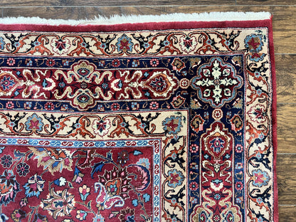 Signed Persian Mashad Rug 8x10, Wool Oriental Carpet, Semi Antique Rug, Hand Knotted, Traditional, Red, Floral Allover, - Nuvé
