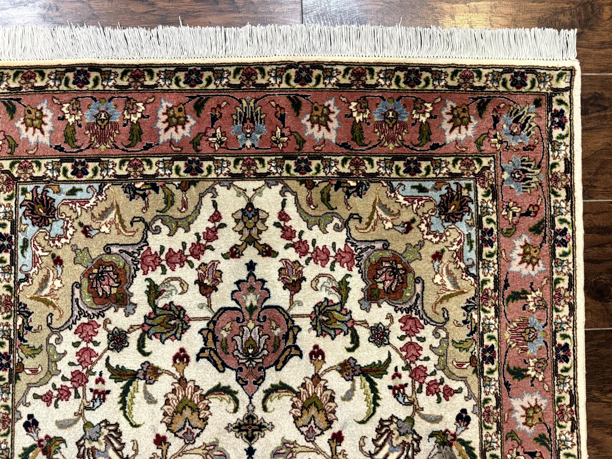 Fine Persian Tabriz Rug 3x5, Floral Medallion, 340 KPSI, Ivory Salmon - Nuvé