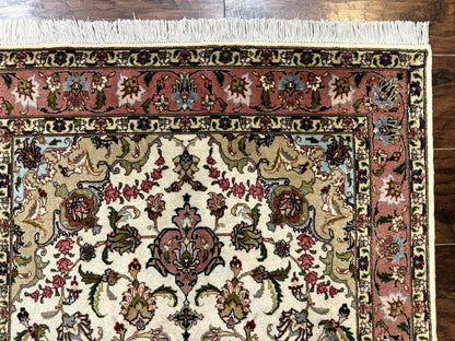 Fine Persian Tabriz Rug 3x5, Floral Medallion, 340 KPSI, Ivory Salmon - Nuvé