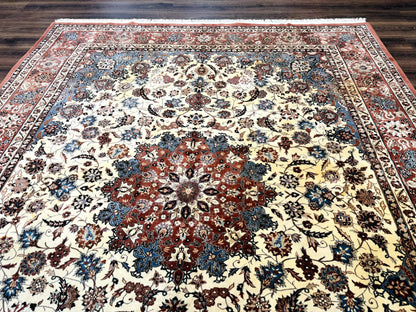 Persian Rug 8x10, Sino Persian Floral Medallion Carpet, Traditional Wool Area Rug, Cream and Brick Red, Fine 210 KPSI - Nuvé