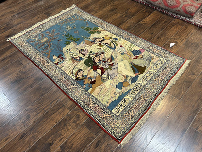 Vintage Persian Qum Pictorial Rug 5x7 - Wool & Silk - Nuvé