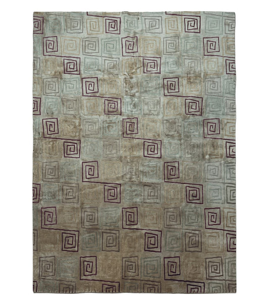 8' X 11' Modern Tibetan Nepal Art Deco Chinese Handmade Wool Silk Rug Abstract