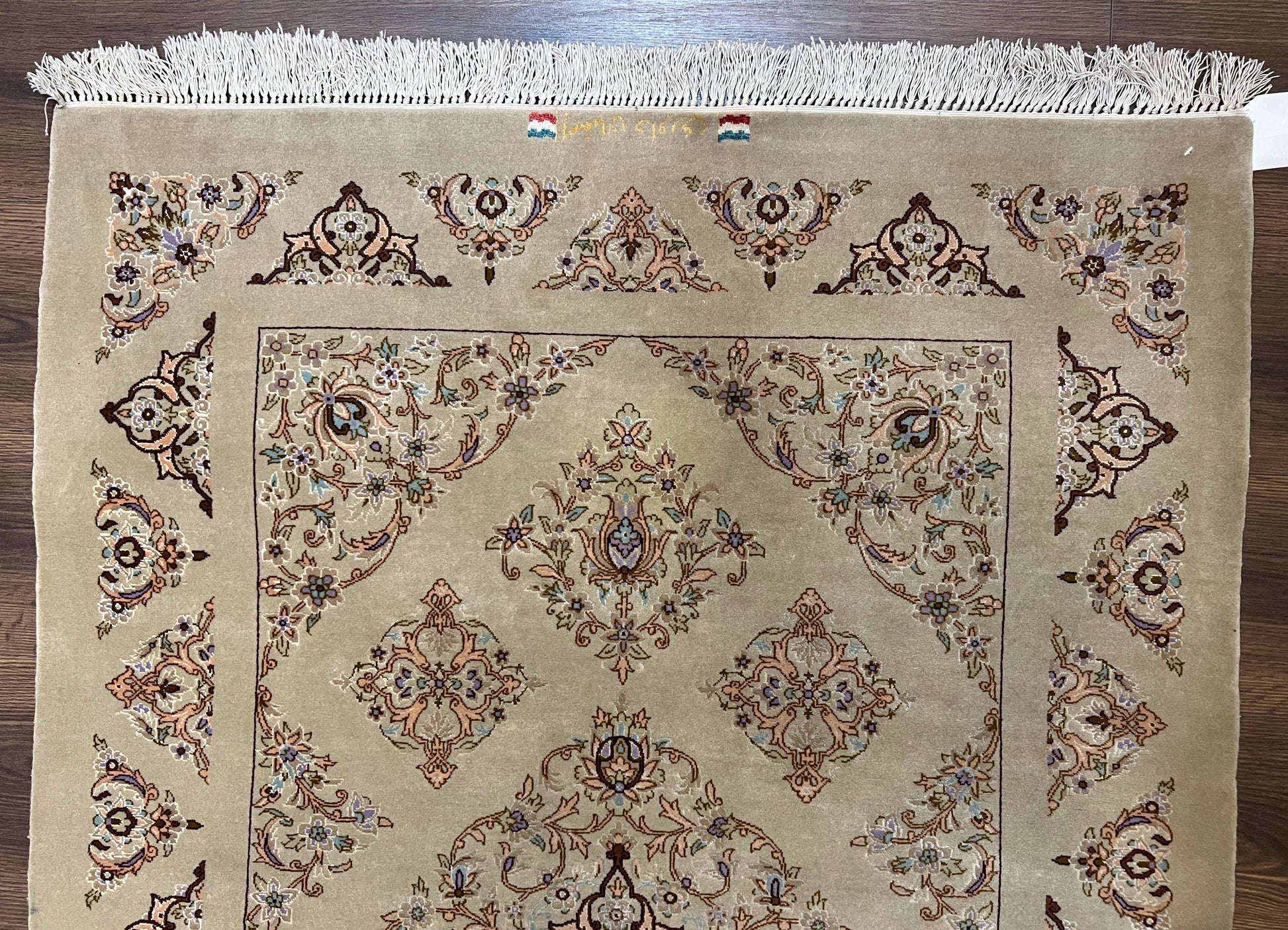 Very Fine Persian Isfahan Rug 3x5 ft with Signature, Kork Wool on Silk Foundation, Gray-Taupe Vintage Hand Knotted Oriental Carpet, 60 Raj 460 KPSI - Nuvé