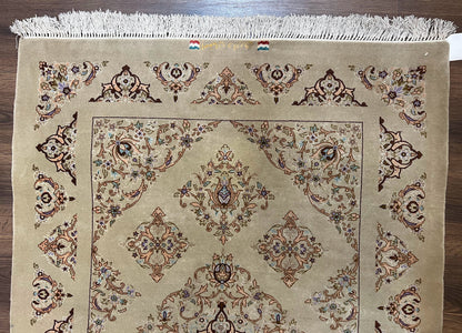 Very Fine Persian Isfahan Rug 3x5 ft with Signature, Kork Wool on Silk Foundation, Gray-Taupe Vintage Hand Knotted Oriental Carpet, 60 Raj 460 KPSI - Nuvé