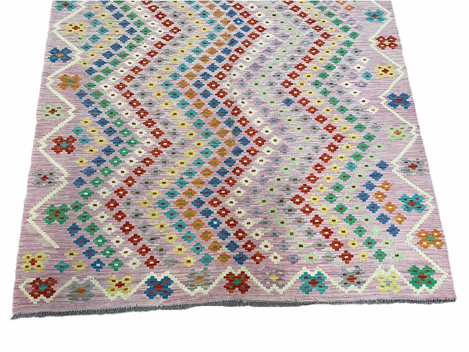 Pink Kilim Rug 6x8 Colorful Turkish Kilim Rug 6 x 8 Flat Weave Kilim Playful Kilim Multicolor Anatolian Chobi New Kilim - Nuvé