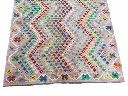 Pink Kilim Rug 6x8 Colorful Turkish Kilim Rug 6 x 8 Flat Weave Kilim Playful Kilim Multicolor Anatolian Chobi New Kilim - Nuvé