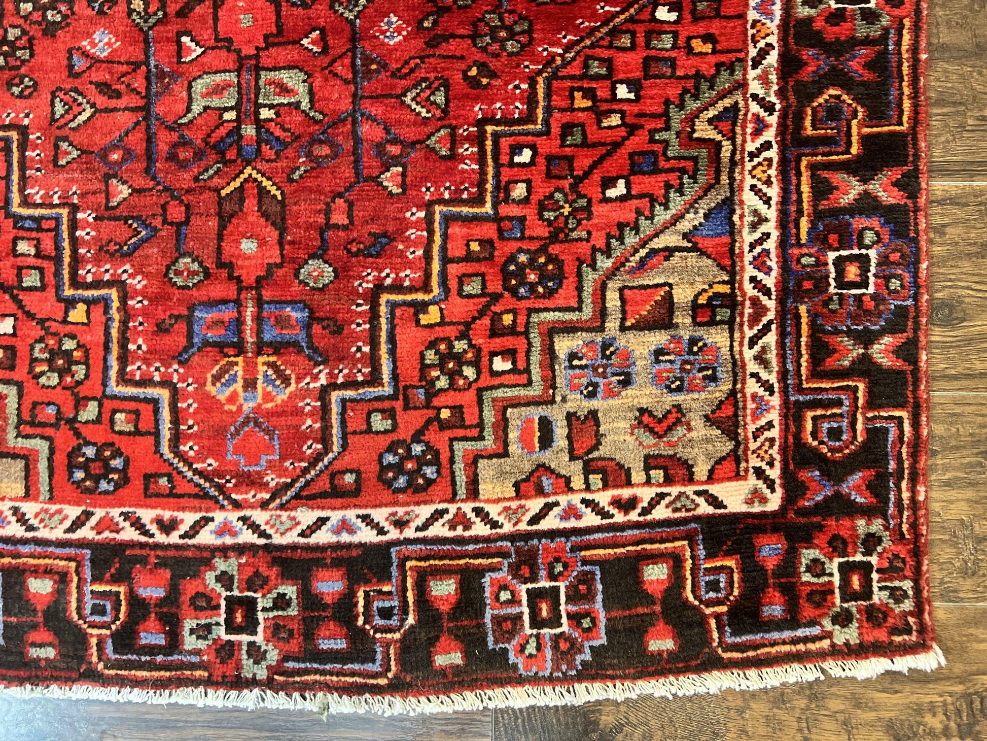 Antique Persian Tribal Rug 4x7, Red, Geometric Medallion, Handmade, Wool, Persian Zanjan Rug - Nuvé