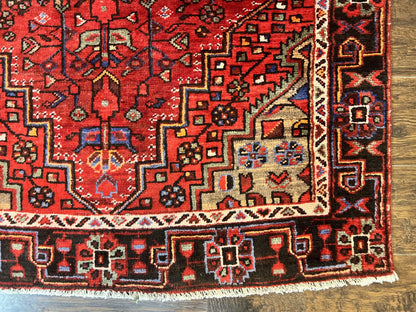 Antique Persian Tribal Rug 4x7, Red, Geometric Medallion, Handmade, Wool, Persian Zanjan Rug - Nuvé
