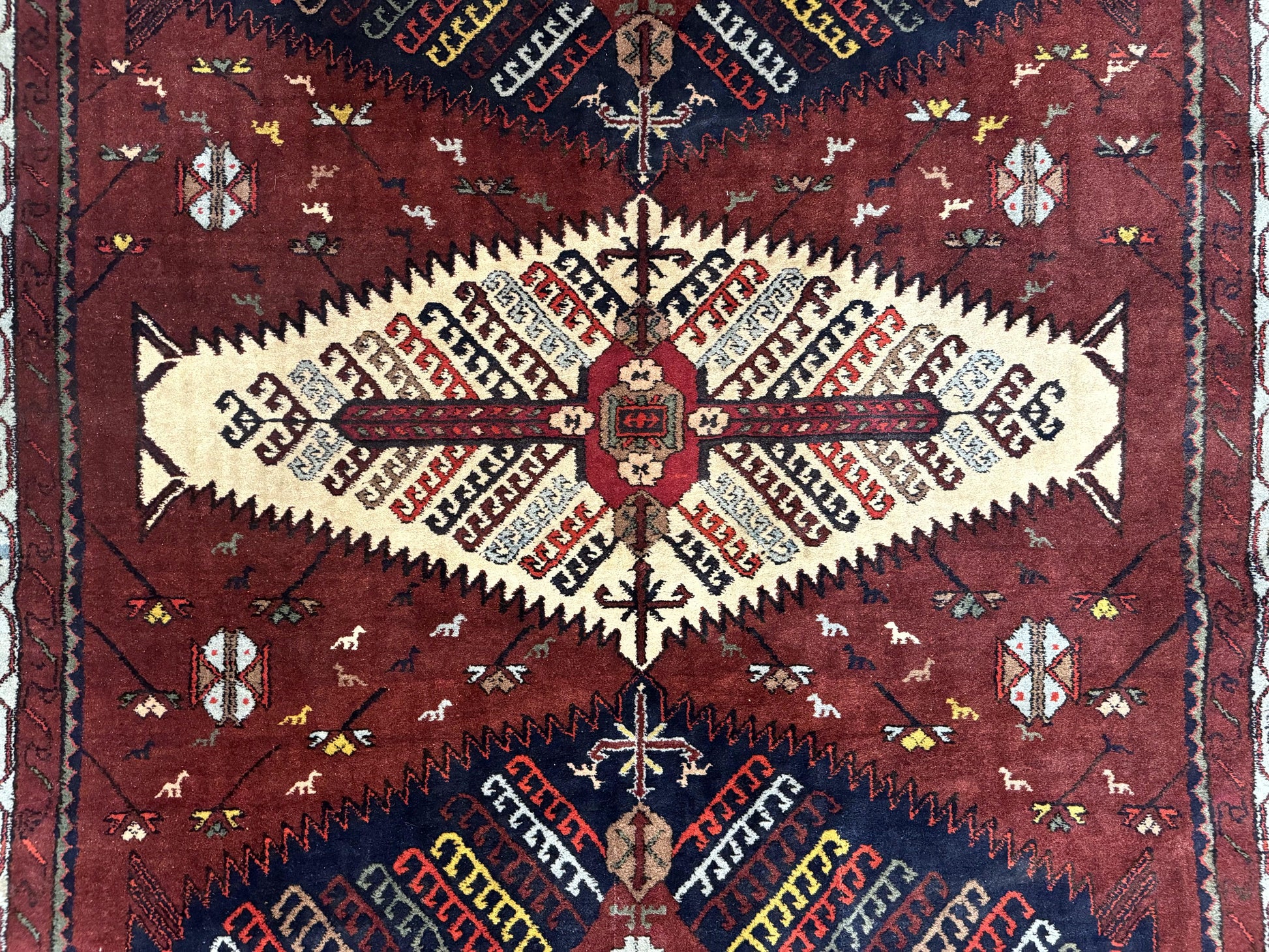 Antique Persian Tribal Rug 5 x 7.8, Triple Medallions, Red, Persian Afshar Rug - Nuvé
