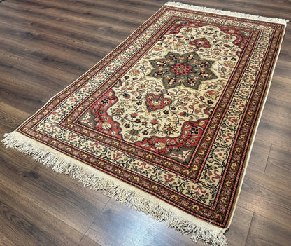 Turkish Sivas Rug 4x6, Floral Medallion, Beige Pink-Red Green, Handmade - Nuvé