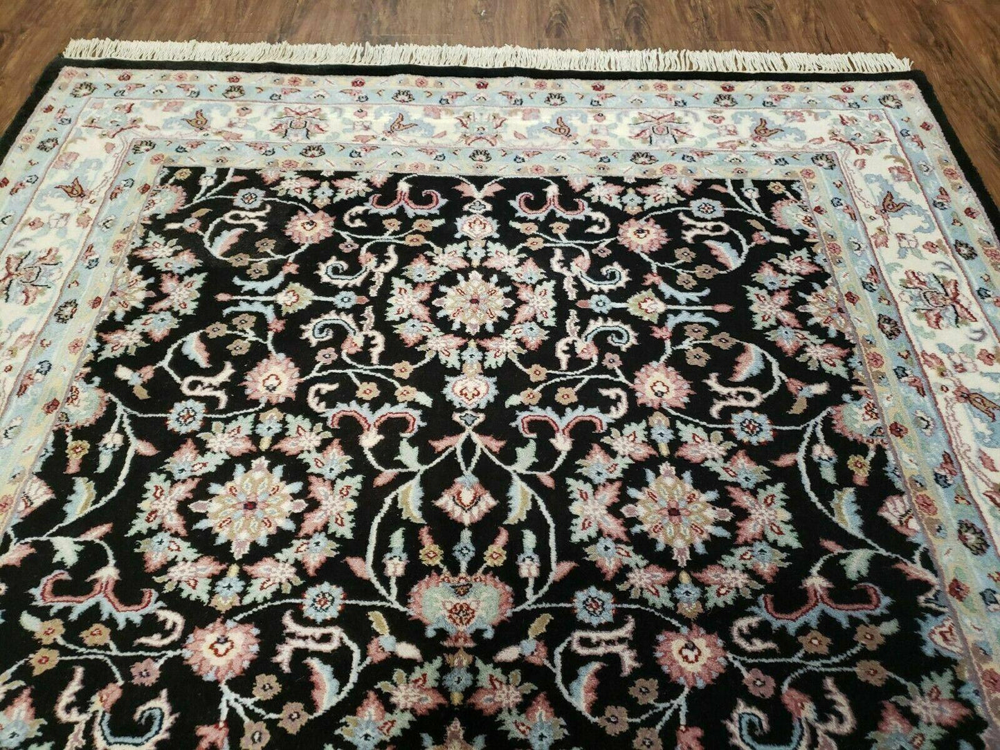 6' X 9' Handmade Indian Agra Wool Rug Carpet Vegetable Dyes Black - Nuvé